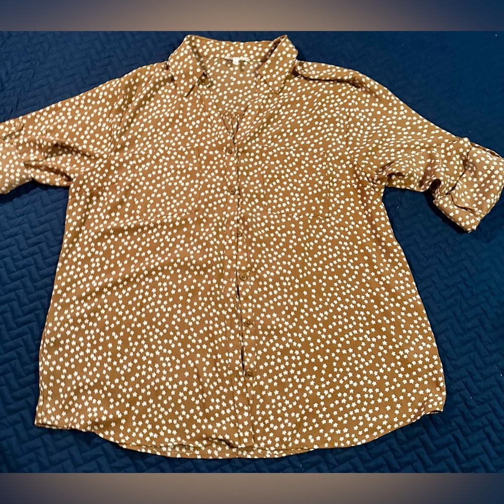 Maurices Brown Button-Down Shirt with White Dot Print